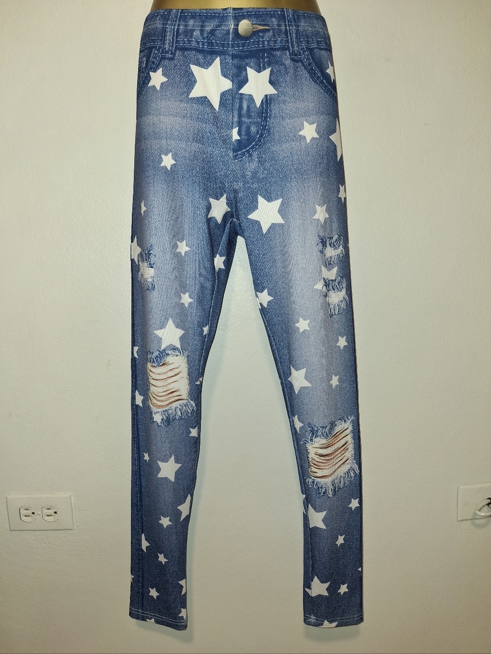 Men's Star Print Distressed Skinny Jeans - Blue